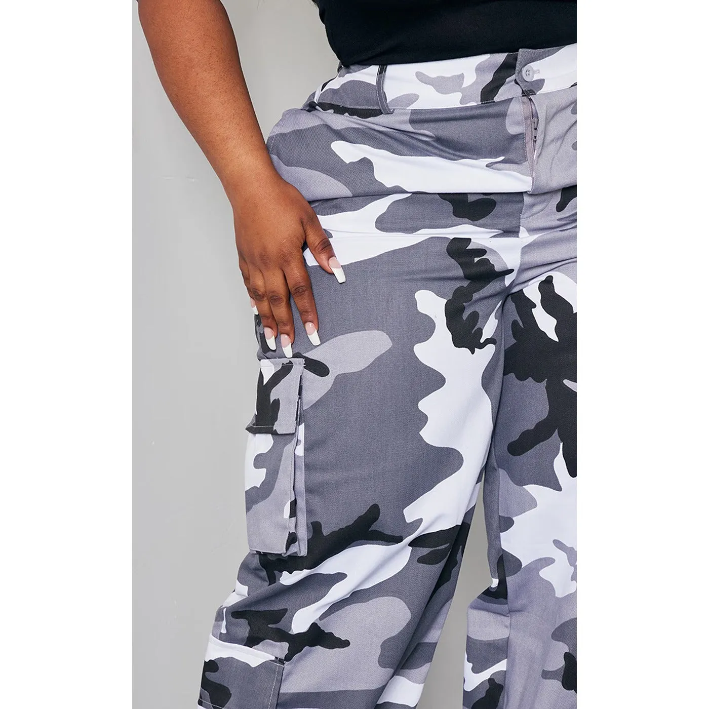 Light Grey Camo Wide Leg Cargo Trousers