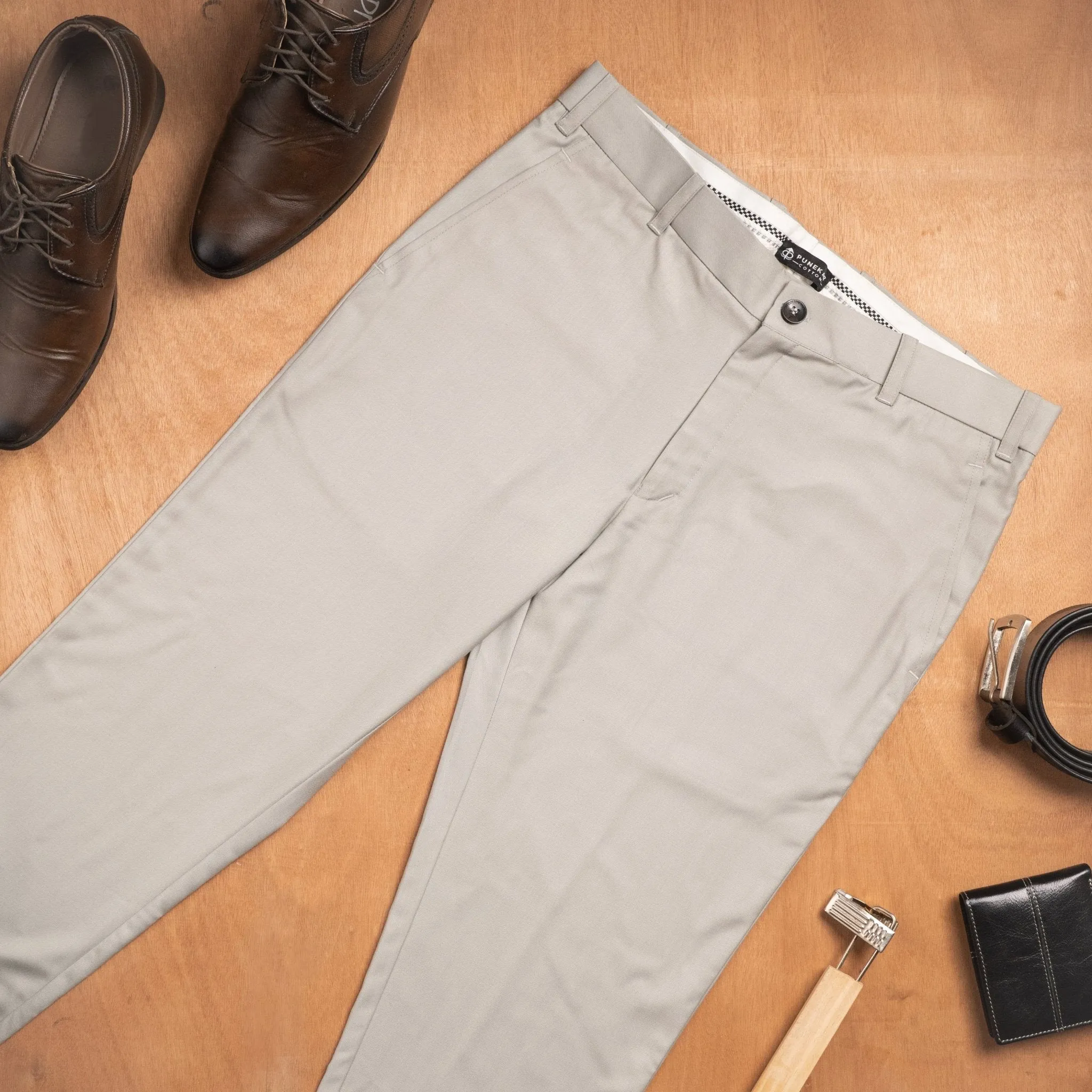 Light Grey color blend cotton pant for men