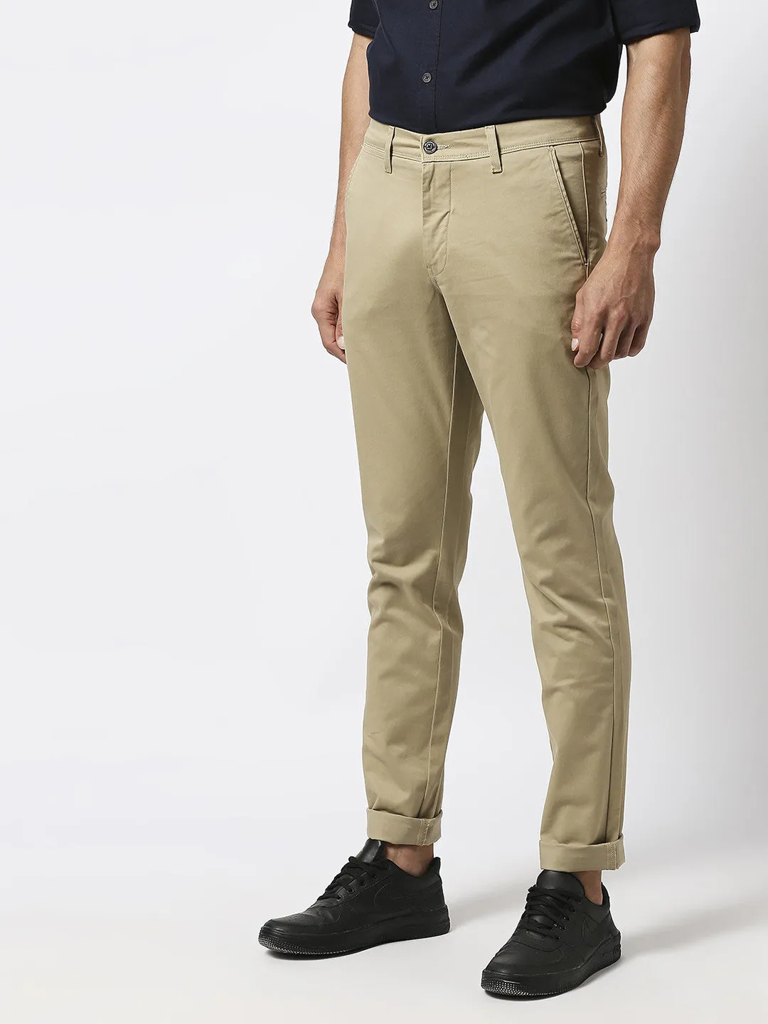 Light Khaki Slim Tapered Cotton Stretch Trouser