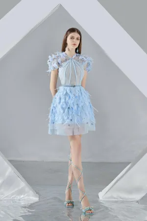 Marilyn A-line Short Sleeved Organza Mini Dress