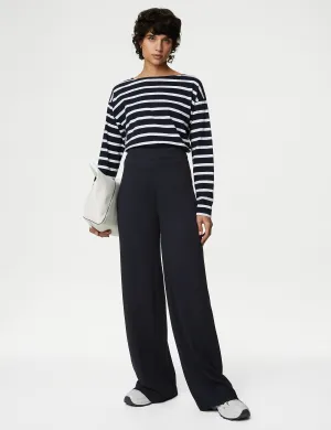 Marks & Spencer stretch jersey wide leg trousers, navy