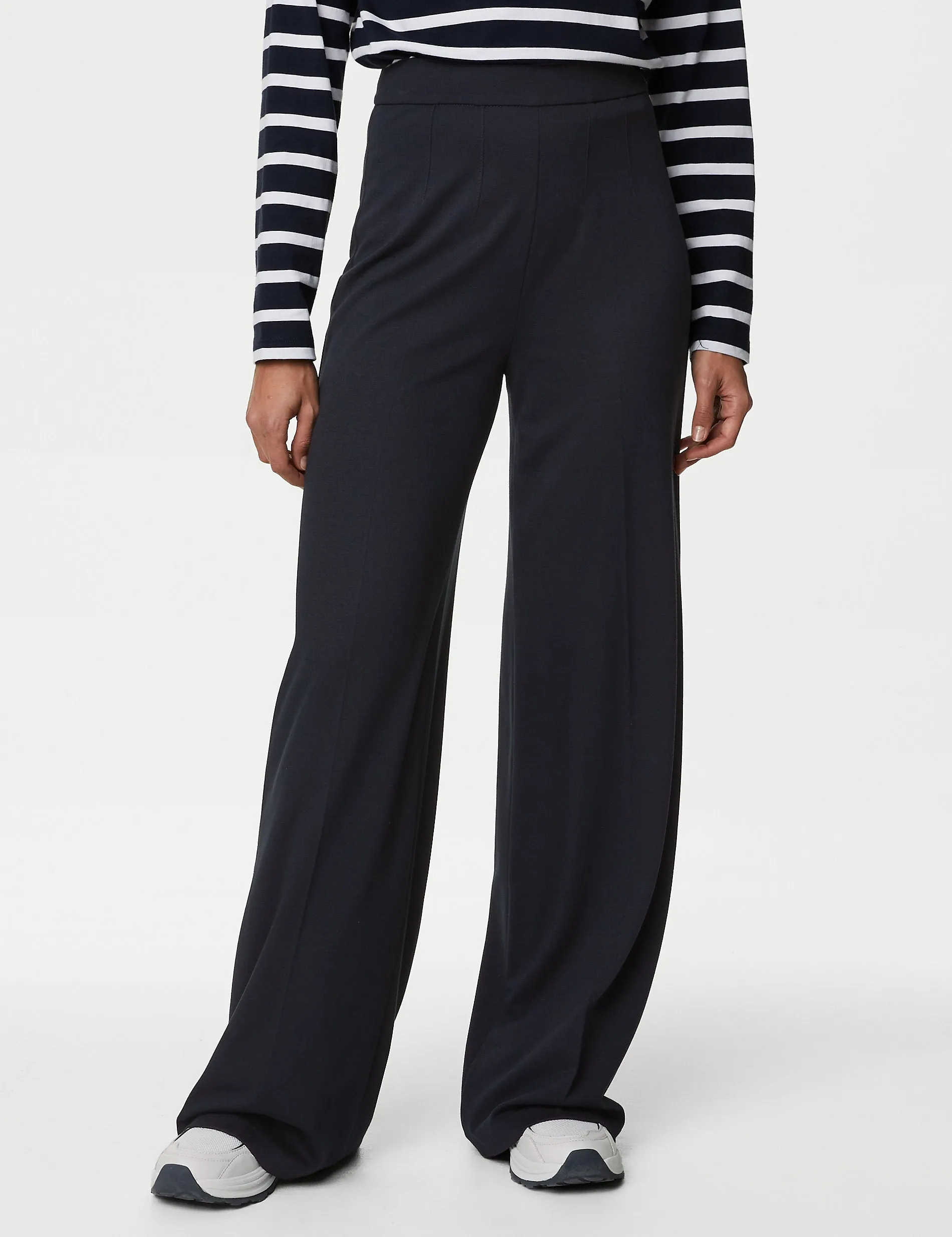 Marks & Spencer stretch jersey wide leg trousers, navy