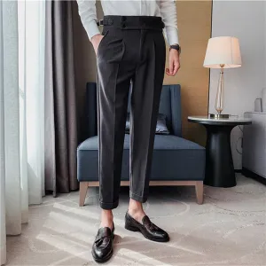 Men Business Casual Naples High Waist Striped Trousers