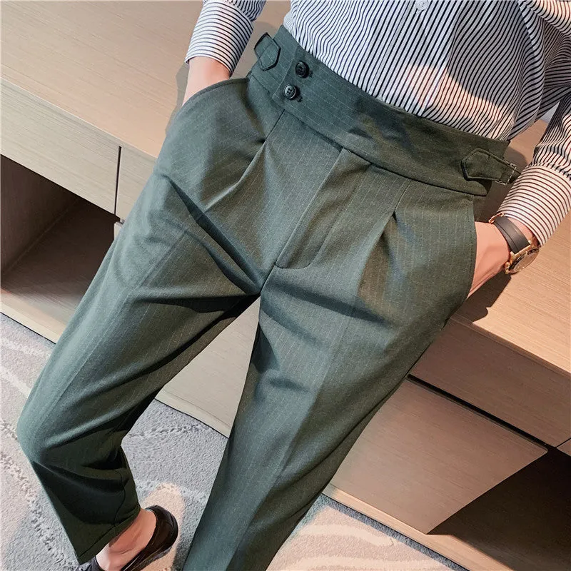 Men Business Casual Naples High Waist Striped Trousers