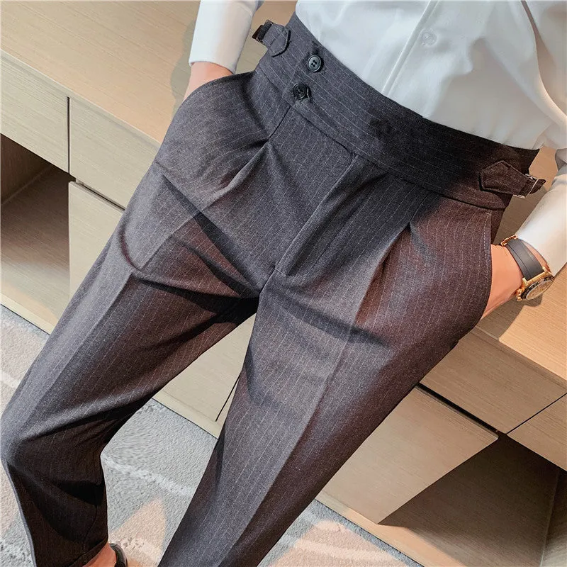 Men Business Casual Naples High Waist Striped Trousers