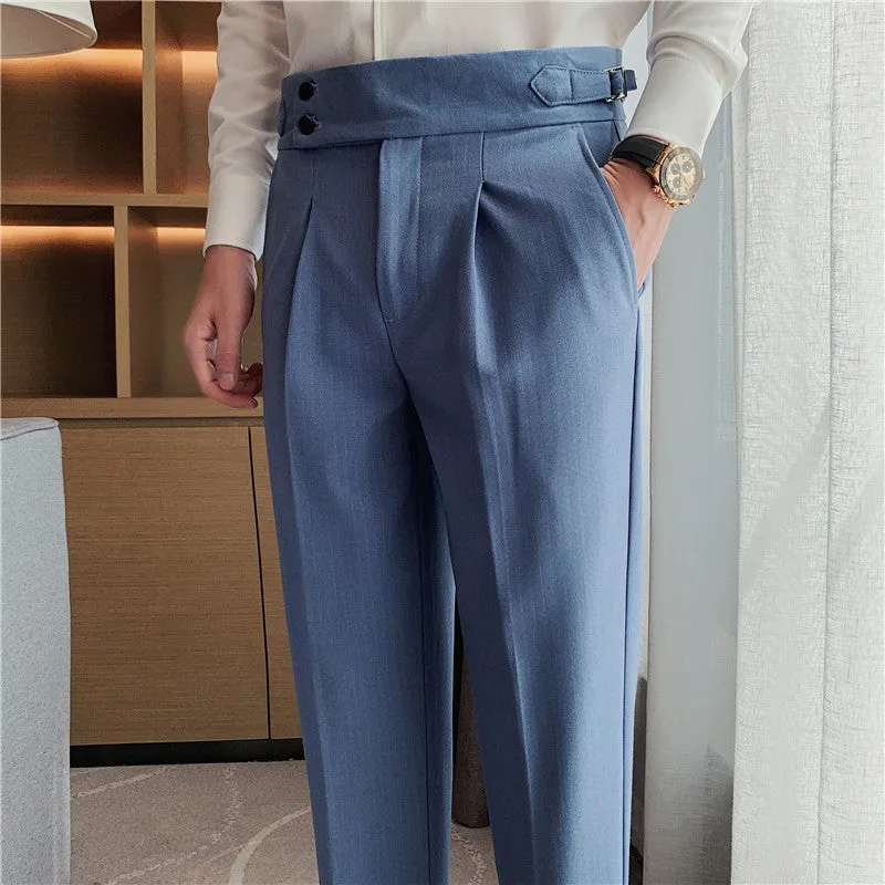 Men Business Casual Naples High Waist Striped Trousers