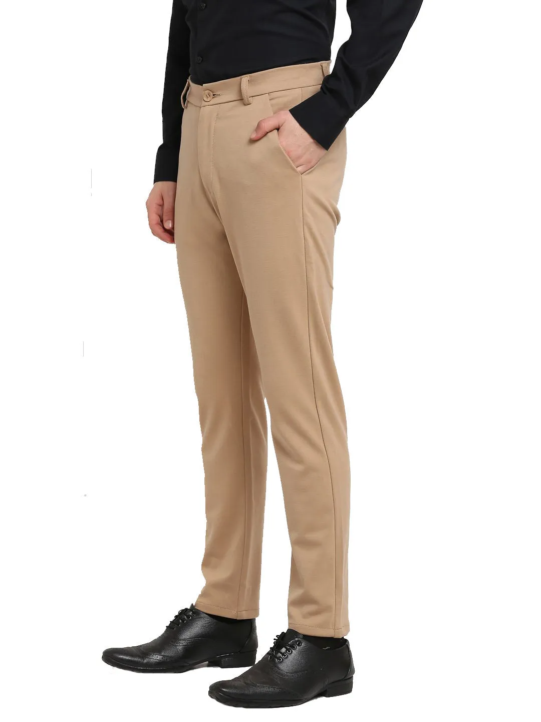 Men's Beige 4-Way Lycra Tapered Fit Trousers ( FGP 269Beige ) - Jainish