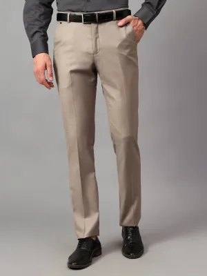 Men's Beige Solid Non-Pleated Formal Trouser