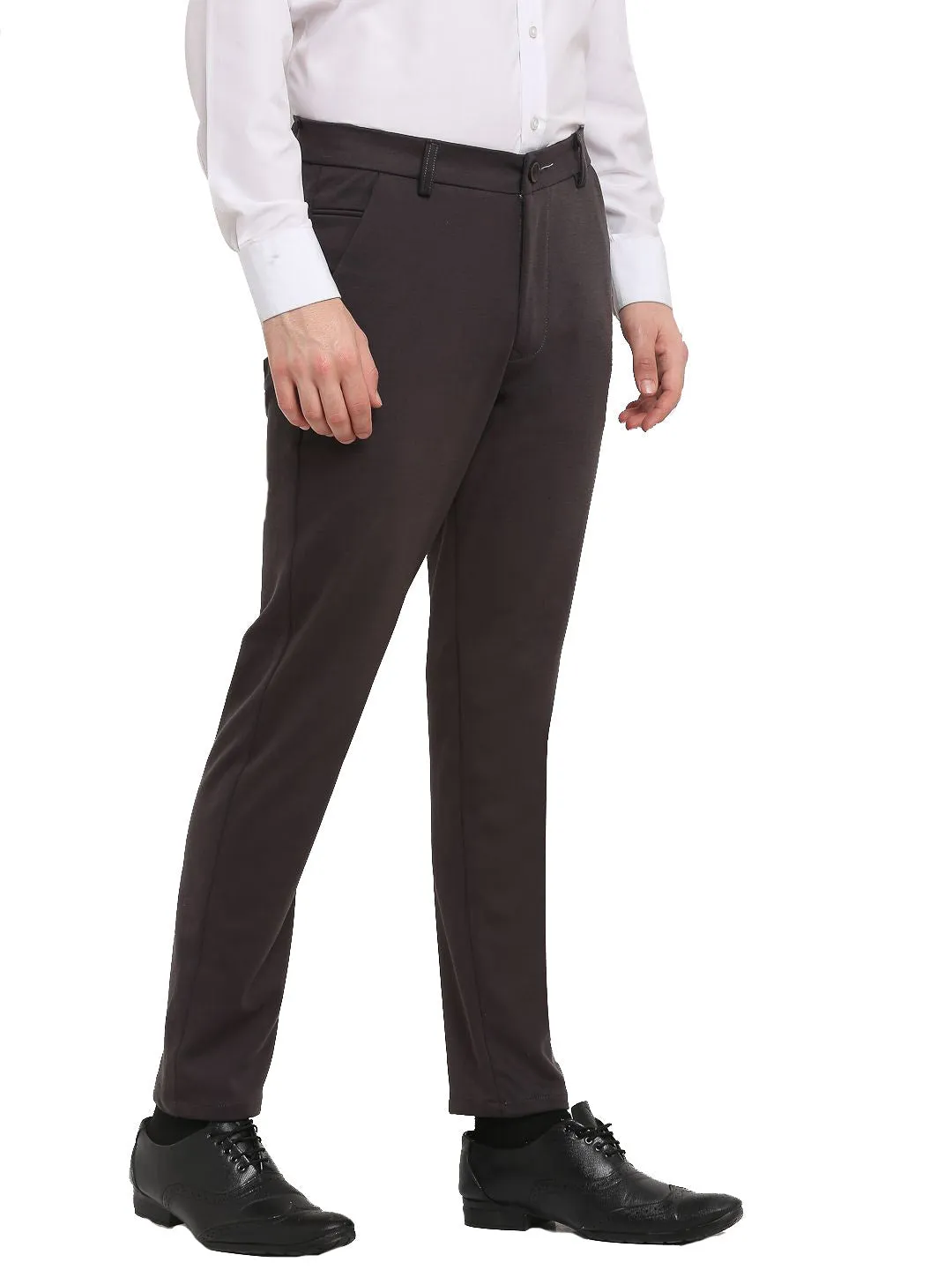 Men's Brown 4-Way Lycra Tapered Fit Trousers ( FGP 269Brown ) - Jainish