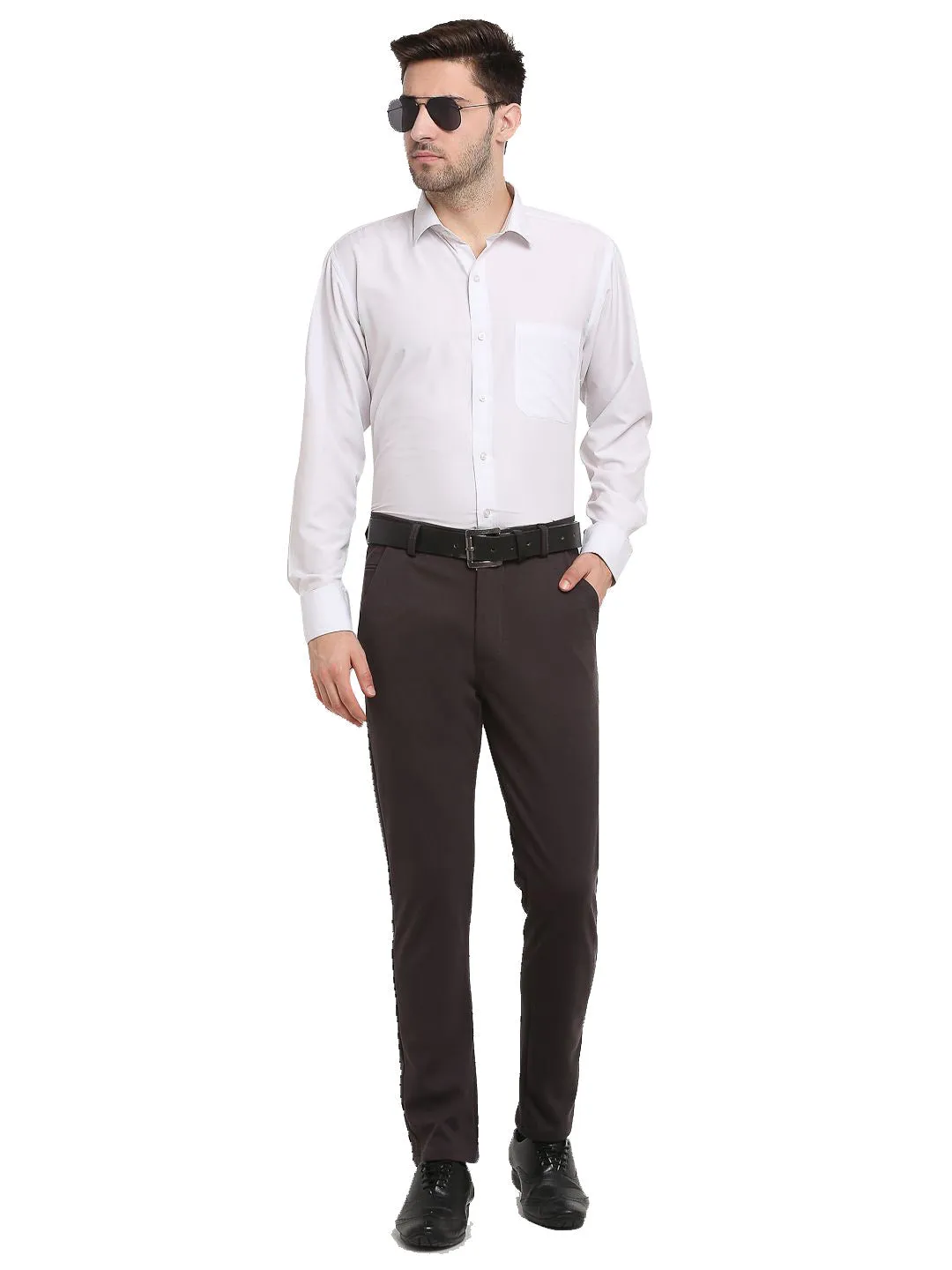 Men's Brown 4-Way Lycra Tapered Fit Trousers ( FGP 269Brown ) - Jainish