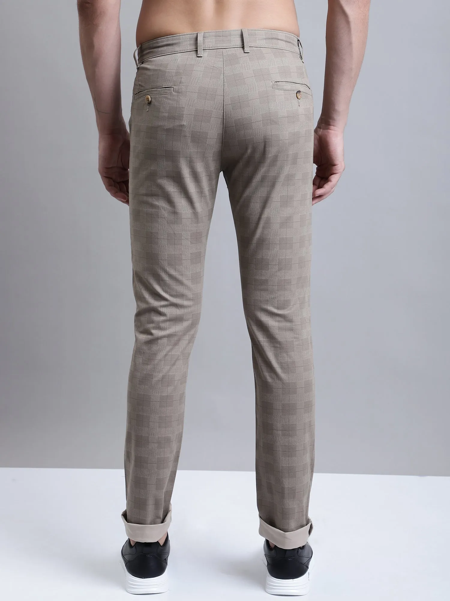 Men's Casual Flat front Brown Printed Trousers