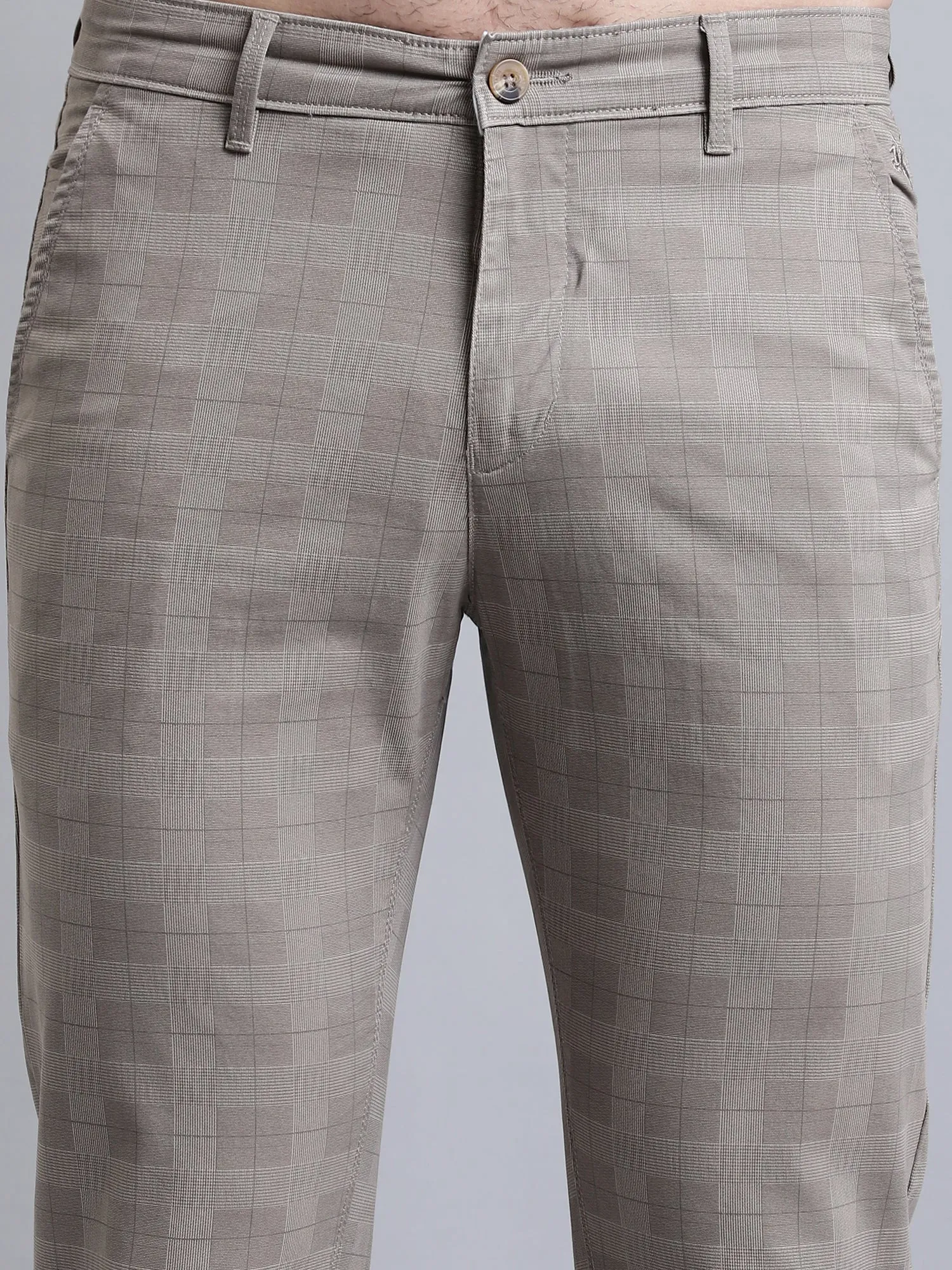 Men's Casual Flat front Brown Printed Trousers