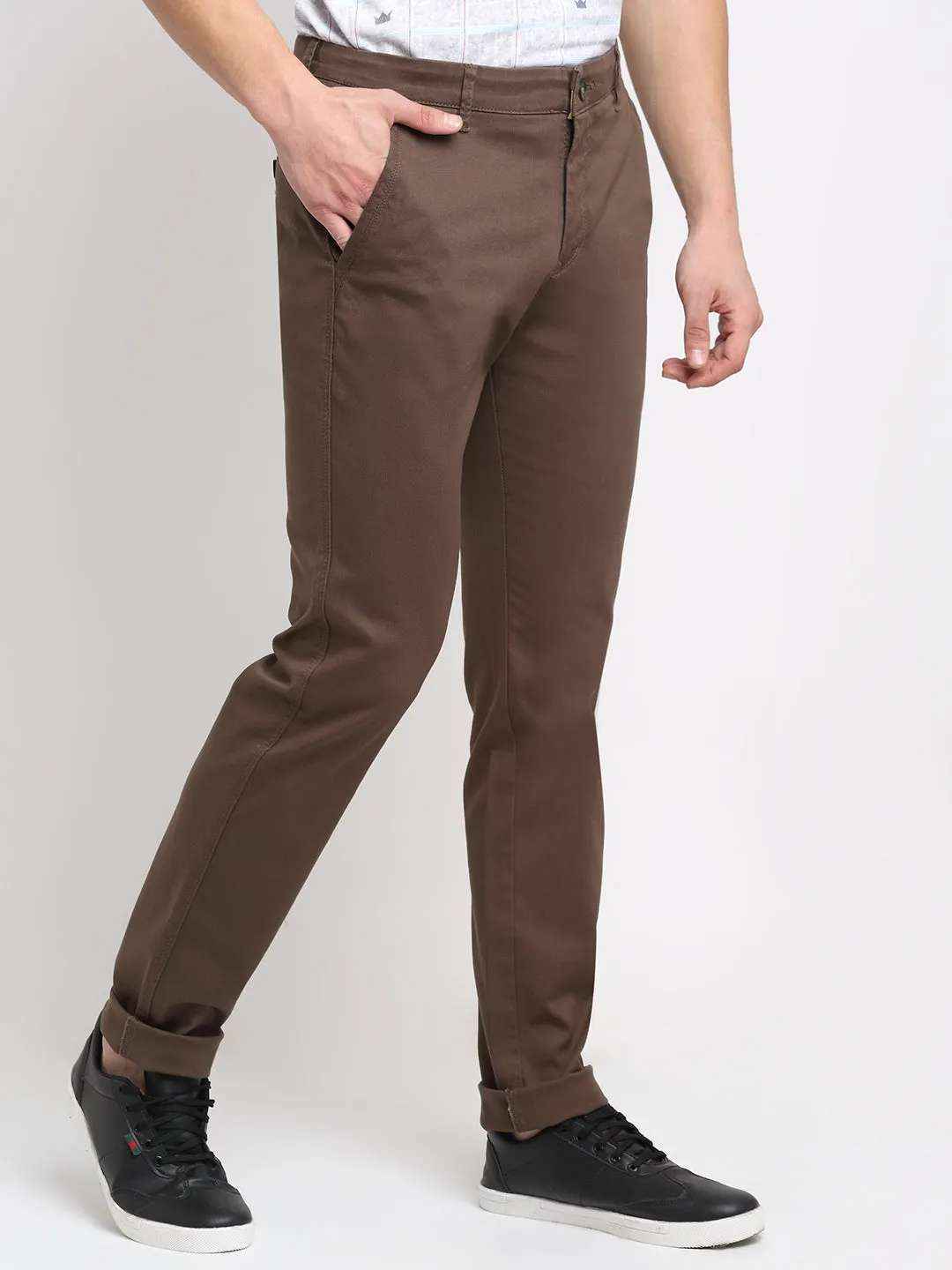 Men's Casual Flat front Brown  Trousers