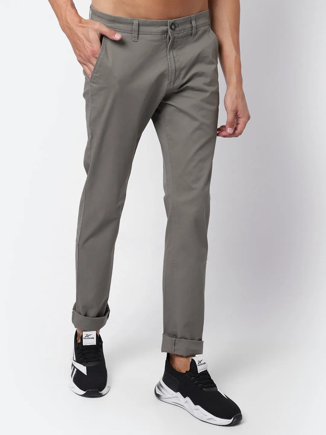 Men's Casual Flat front Light Olive Green  Trousers