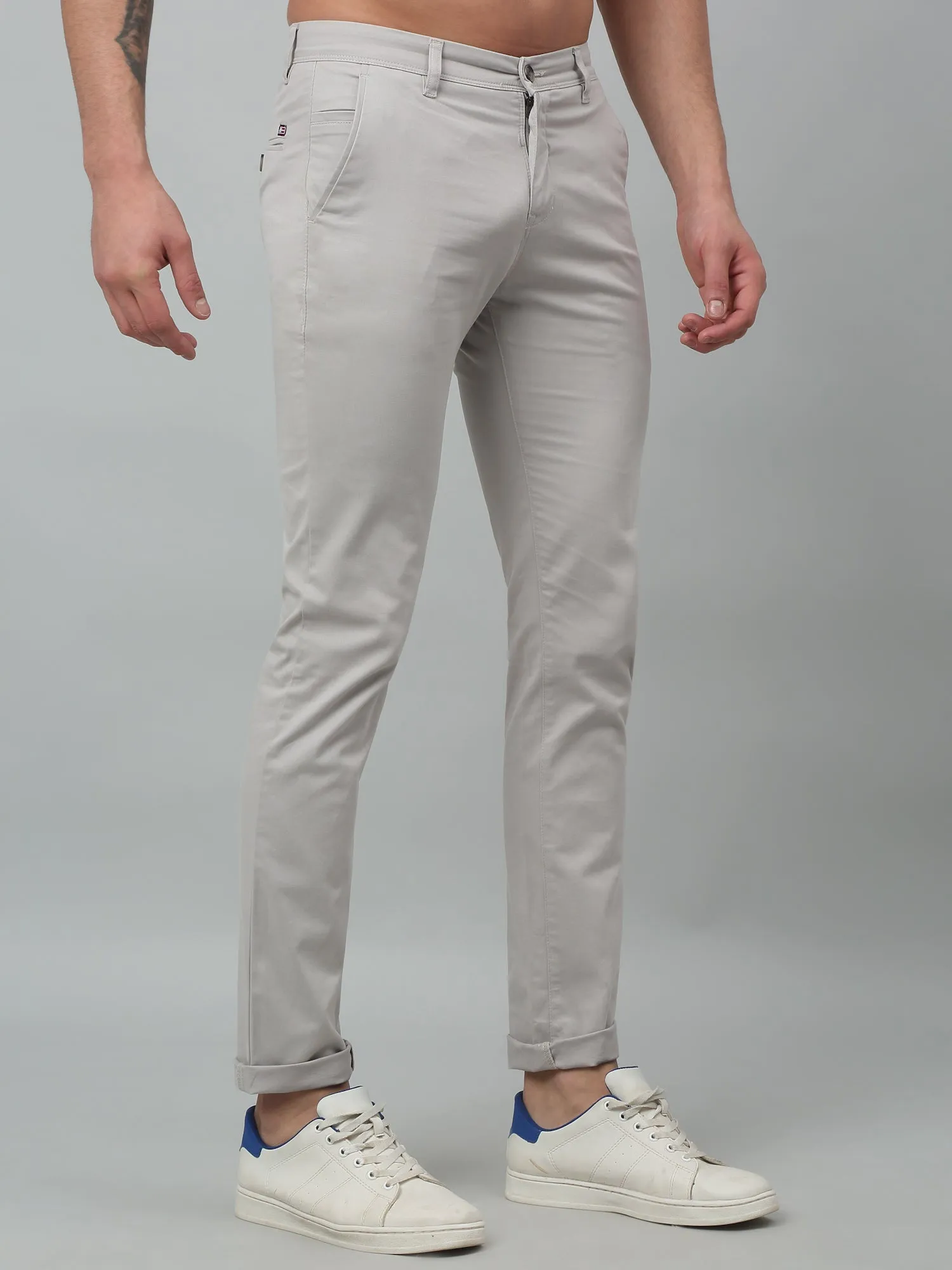 Men's Casual Flat front Silver  Trousers