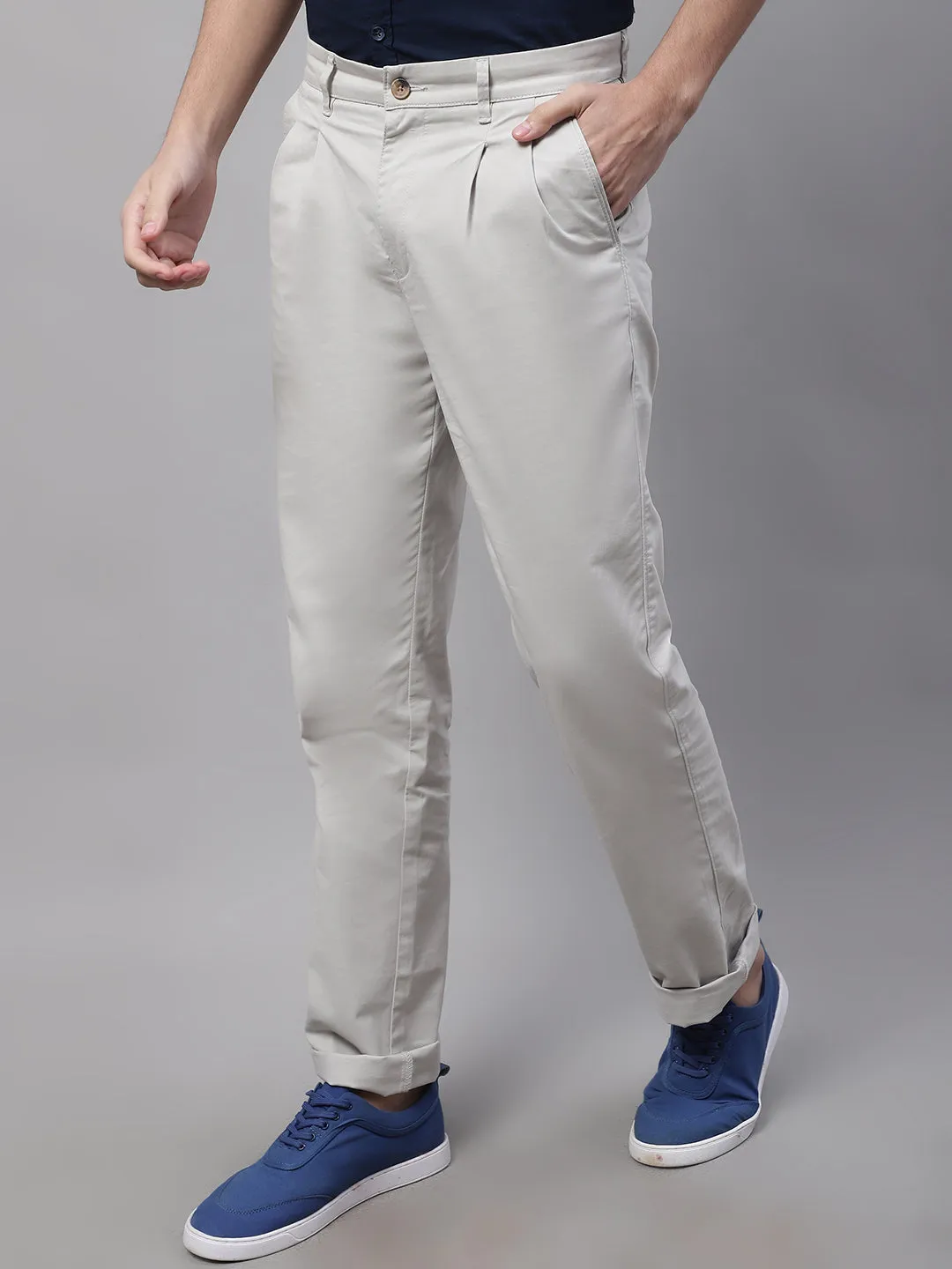 Men's Casual Pleated front Ivory  Trousers