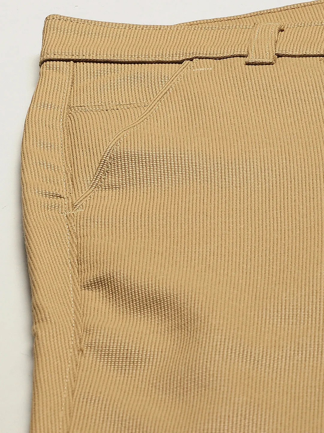 Men's Cotton Blend Khaki Woven Design Formal Trousers - Sojanya