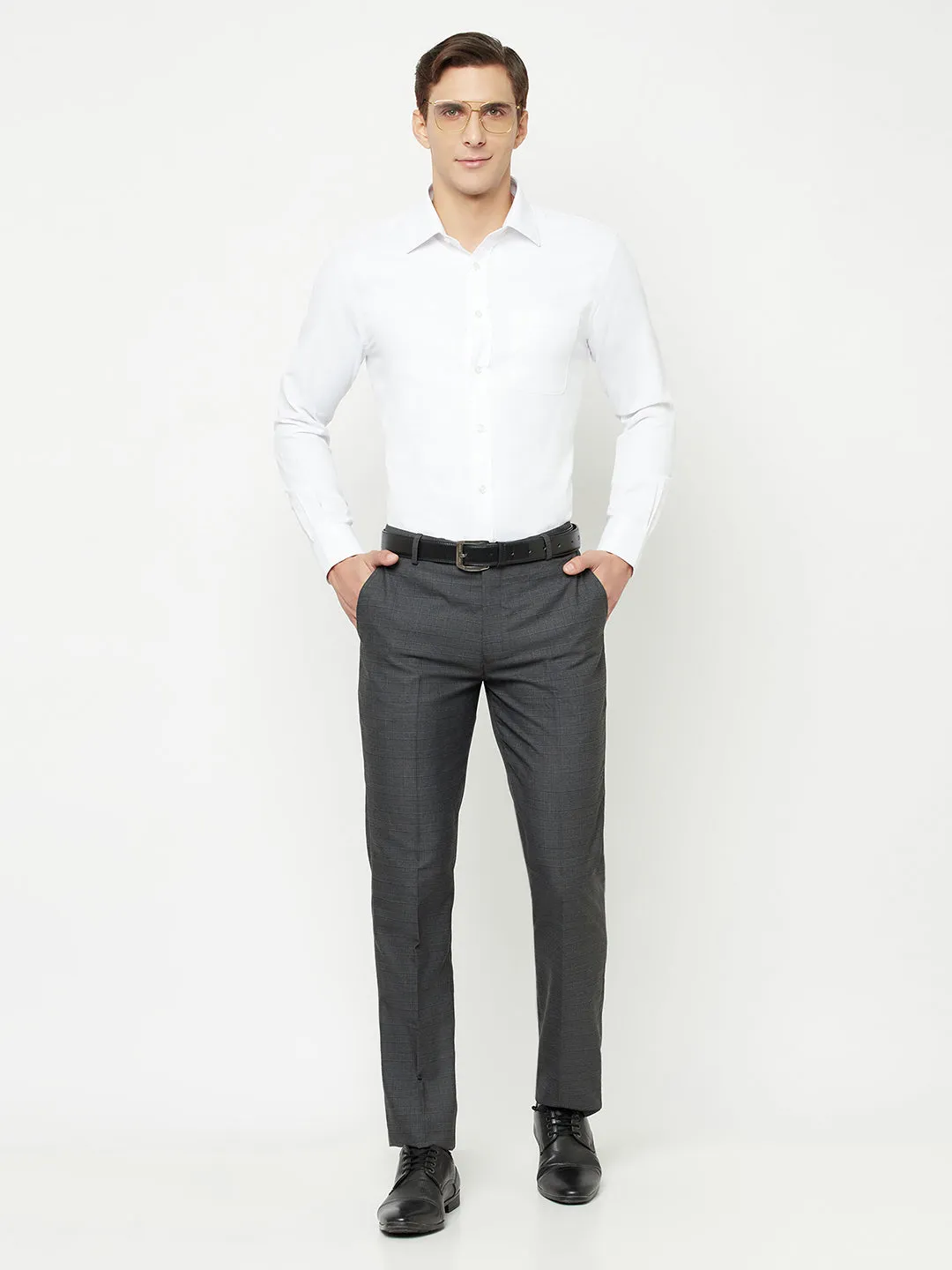 Men's Formal Flat front Charcoal Grey Checks Trousers