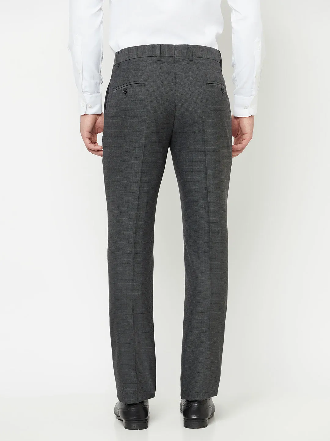 Men's Formal Flat front Charcoal Grey Checks Trousers