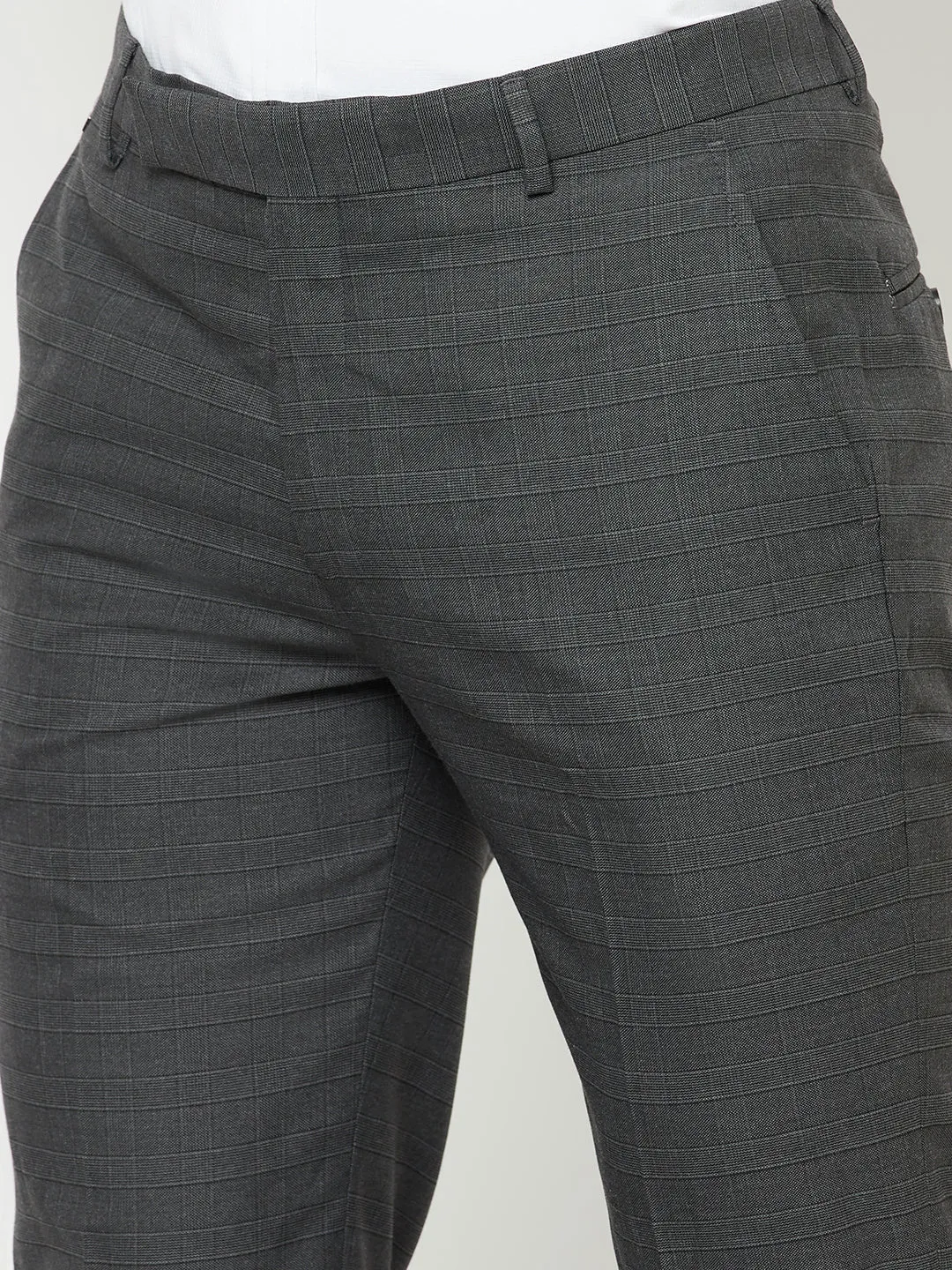 Men's Formal Flat front Charcoal Grey Checks Trousers