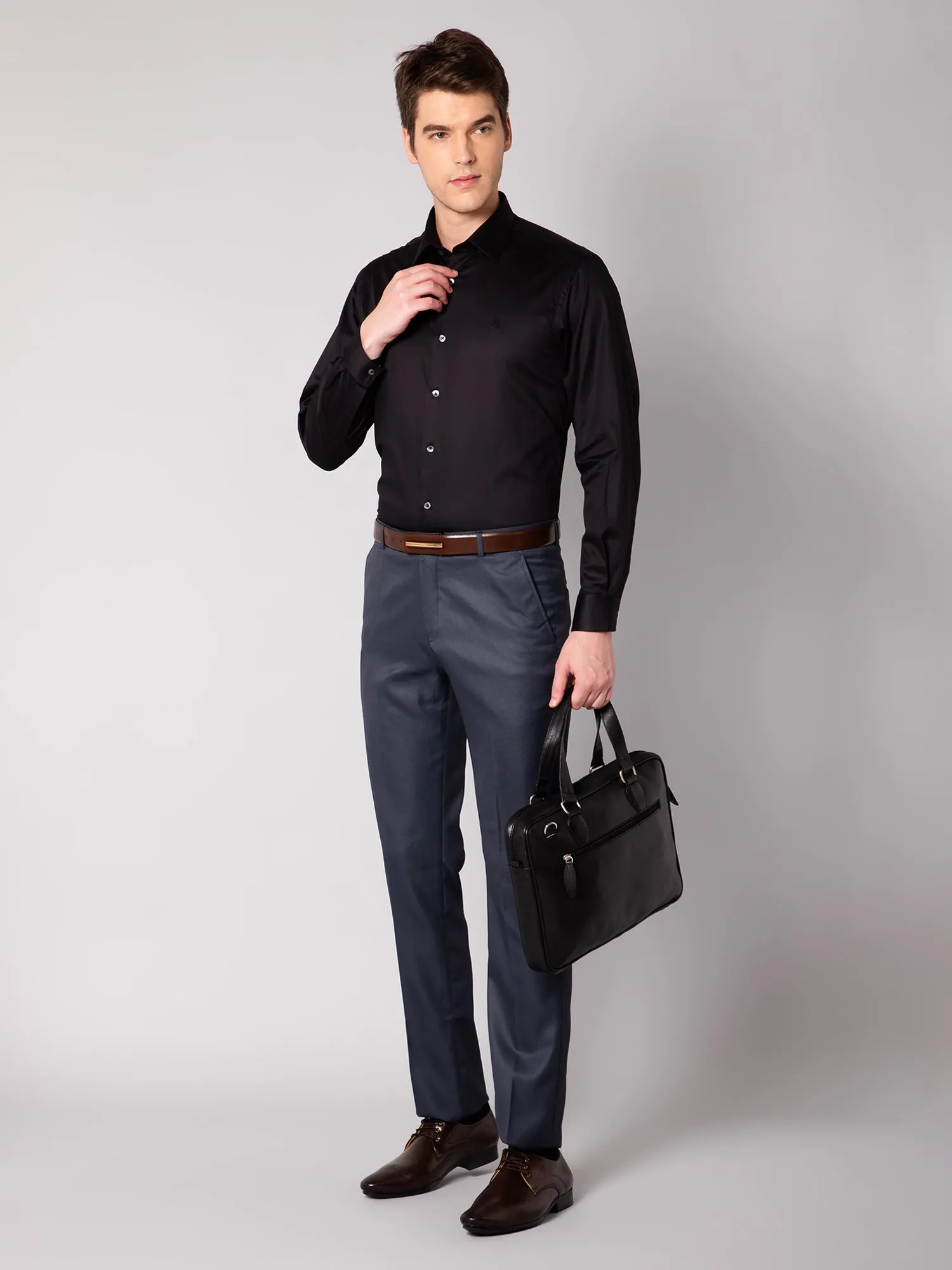 Men's Formal Flat front Dark Grey  Trousers