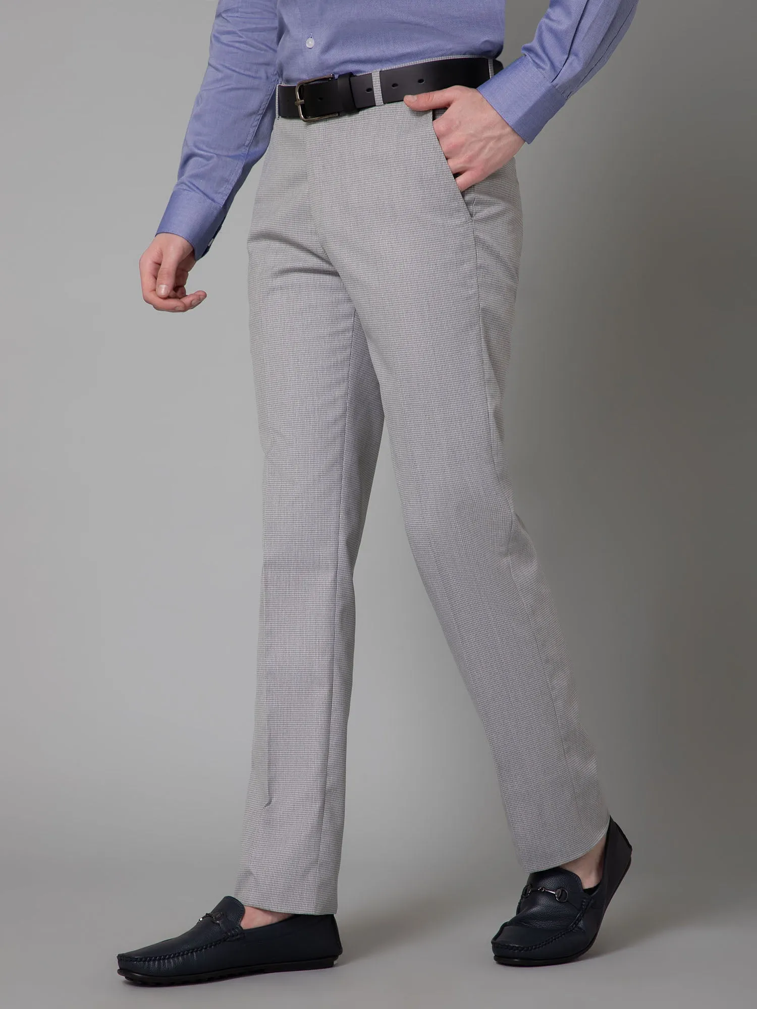 Men's Formal Flat front Light Grey Houndstooth Trousers