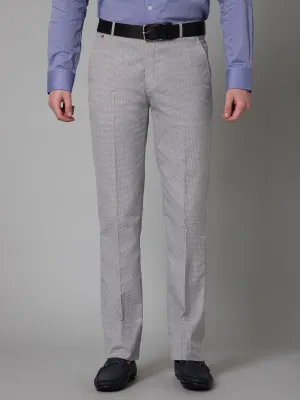 Men's Formal Flat front Light Grey Houndstooth Trousers