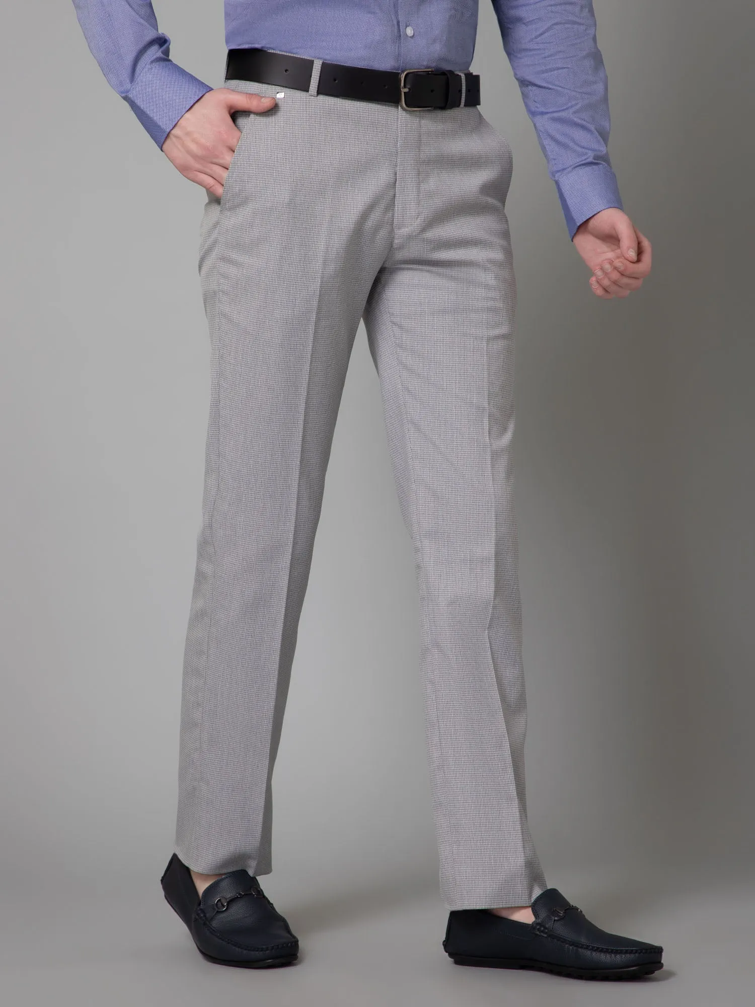 Men's Formal Flat front Light Grey Houndstooth Trousers