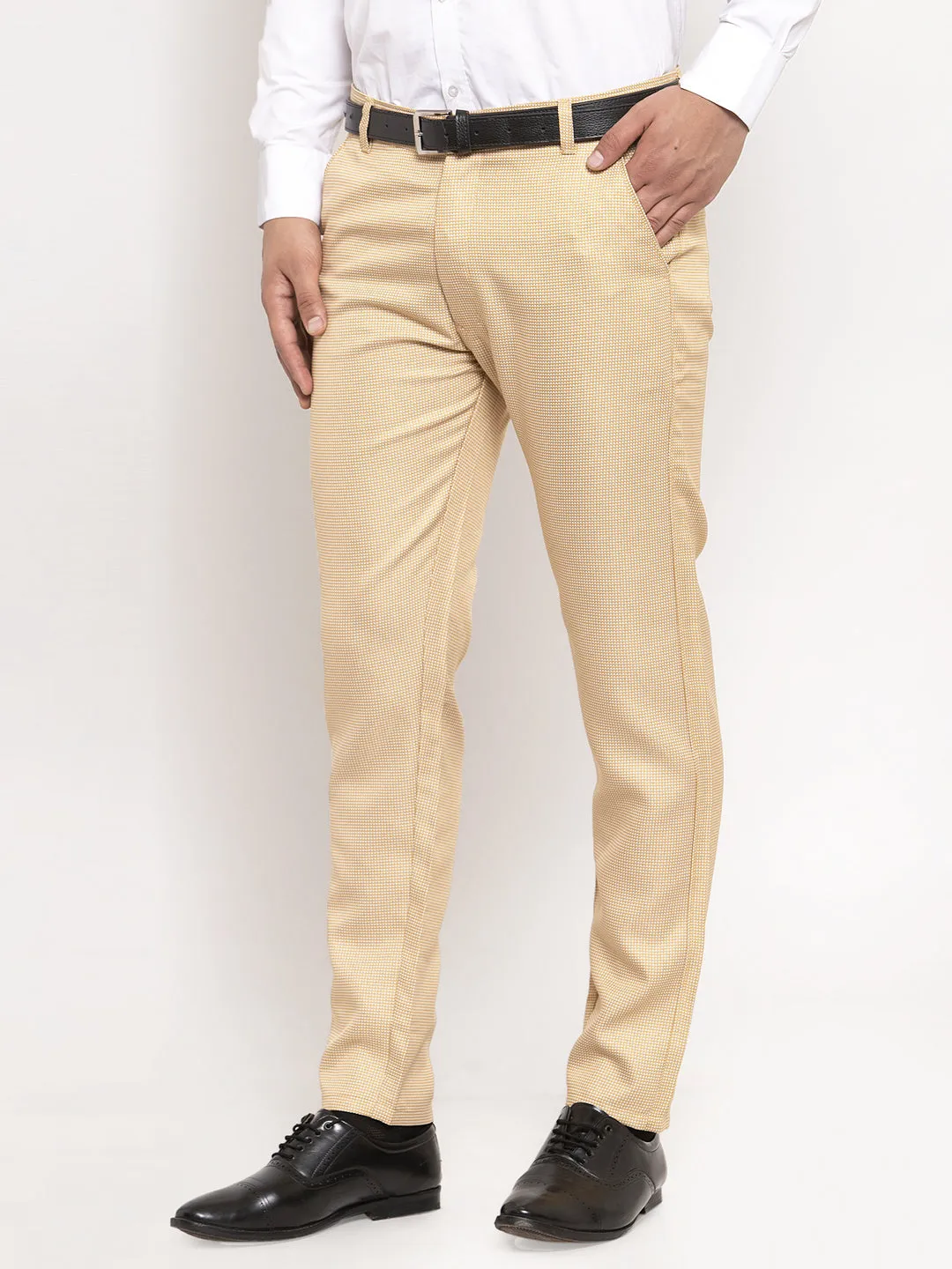 Men's Gold Cotton Polka Dots Formal Trousers ( GP 257Golden ) - Jainish