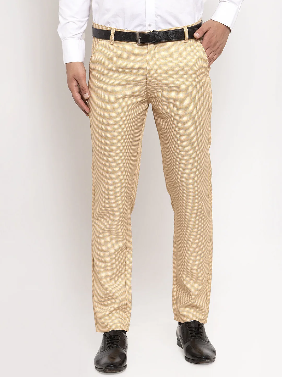 Men's Gold Cotton Polka Dots Formal Trousers ( GP 257Golden ) - Jainish