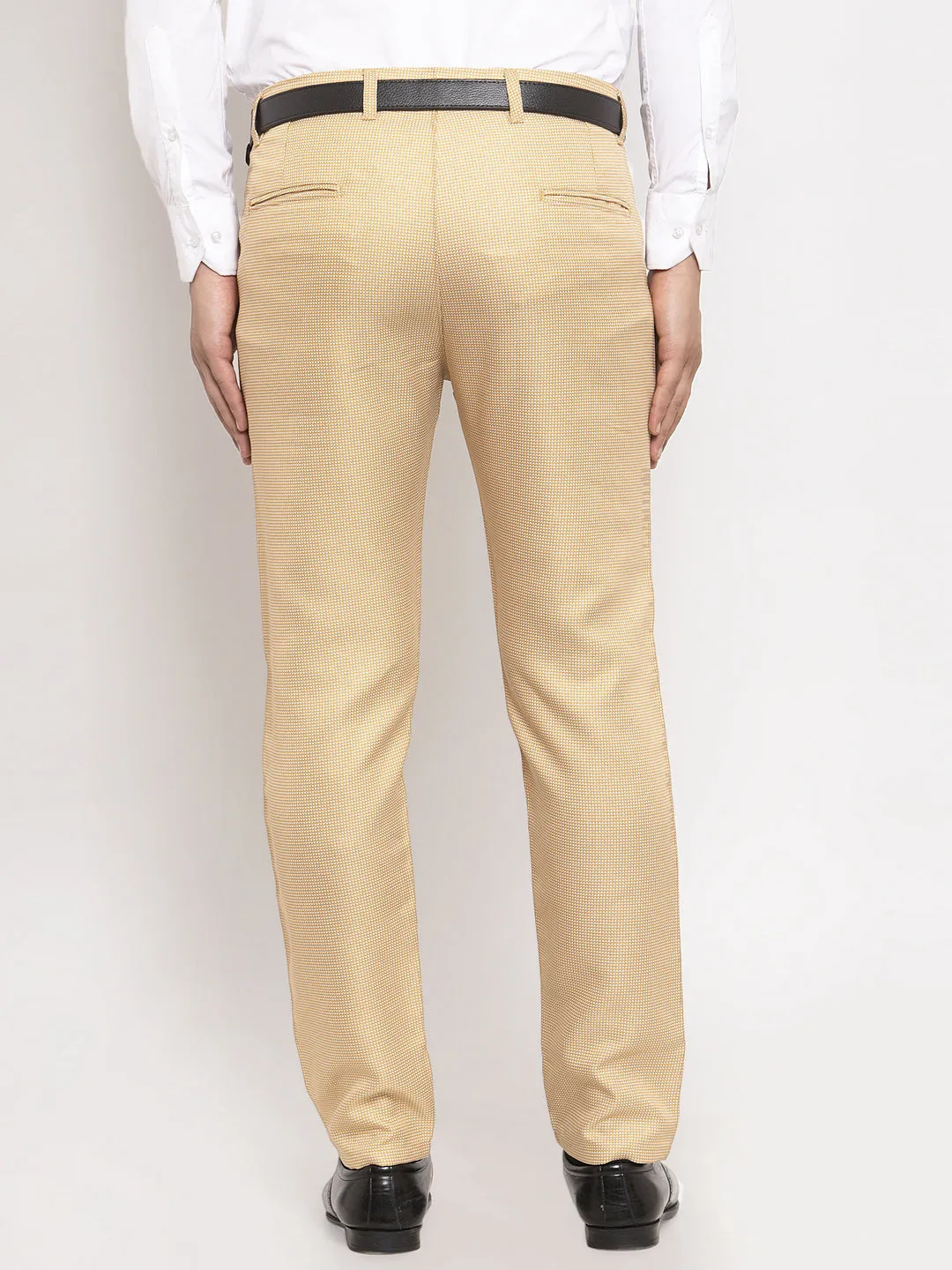 Men's Gold Cotton Polka Dots Formal Trousers ( GP 257Golden ) - Jainish