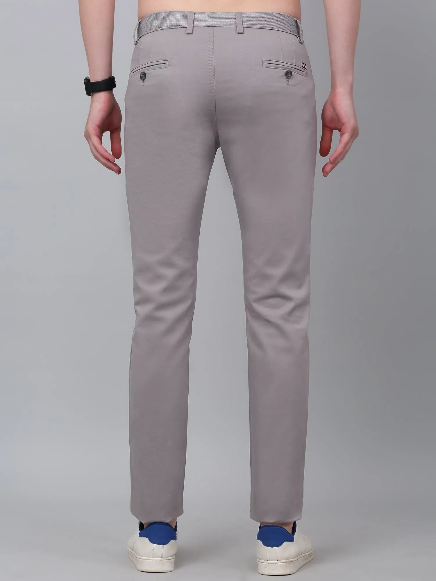 Men's Grey Self-Design Non-Pleated Stretchable Casual Trouser