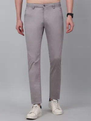 Men's Grey Self-Design Non-Pleated Stretchable Casual Trouser