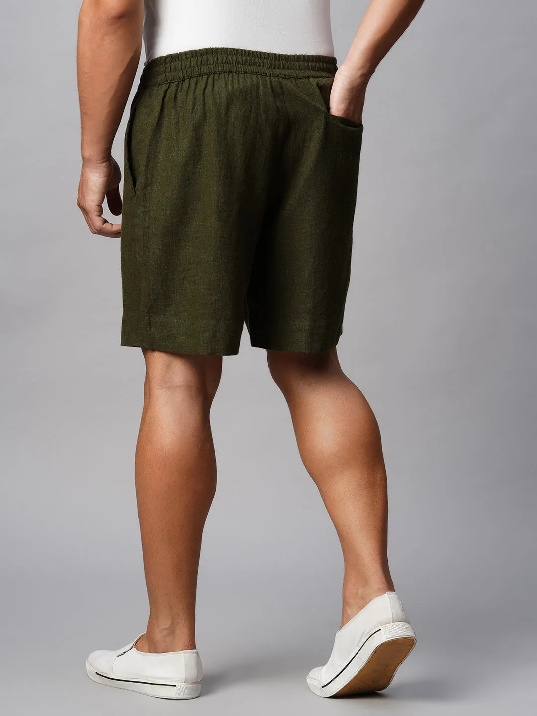 Men's Linen Viscose Olive Regular Fit Shorts