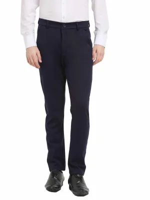 Men's Navy Blue 4-Way Lycra Tapered Fit Trousers ( FGP 269Navy ) - Jainish