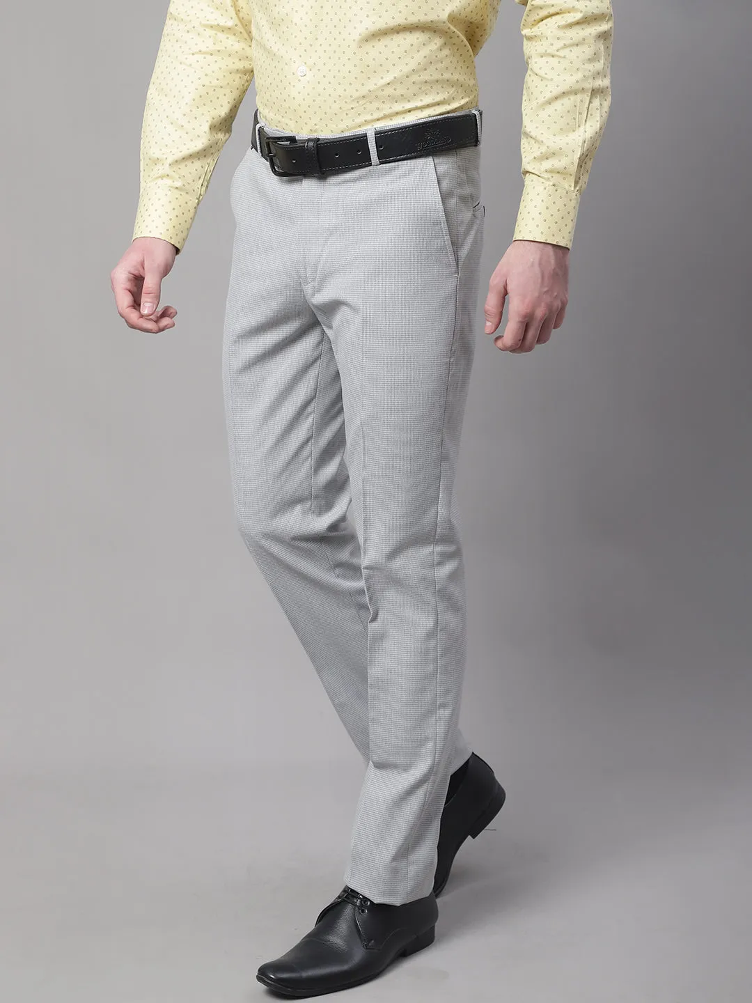 Men's Regular fit Flat front Light Grey Houndstooth Trousers