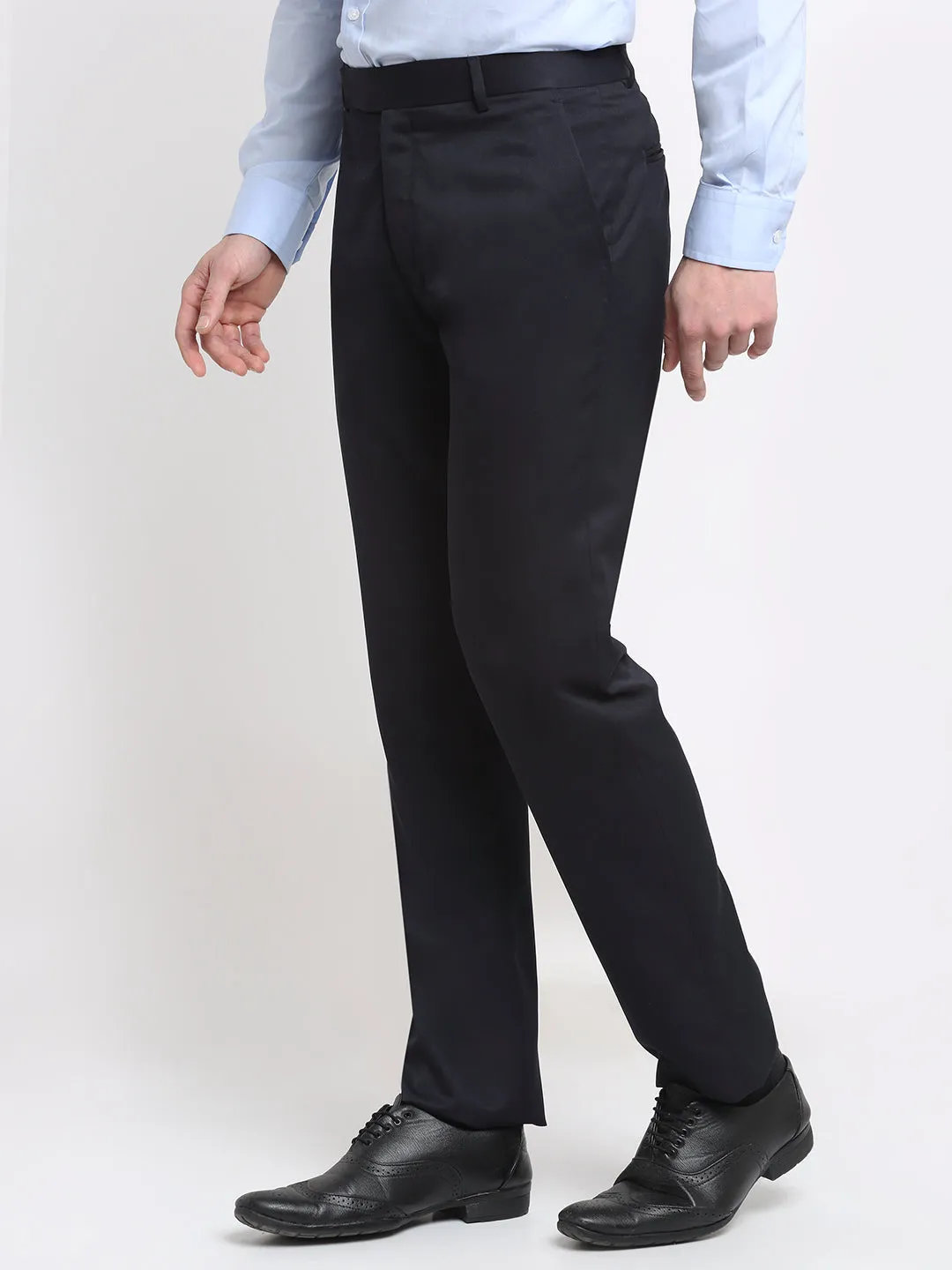 Men's Regular fit Flat front Navy Blue  Trousers