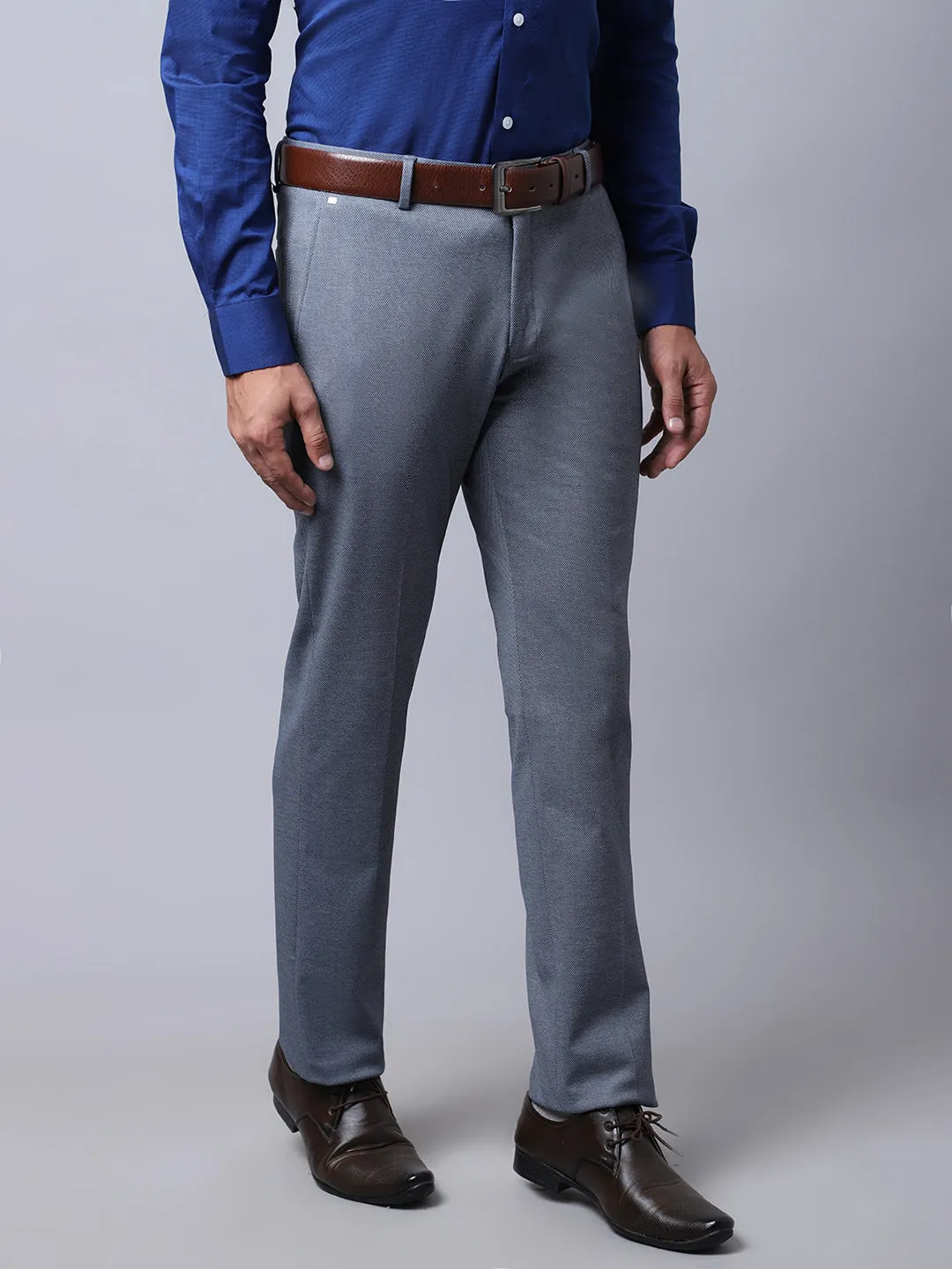 Men's Slim fit Flat front Light Grey  Trousers