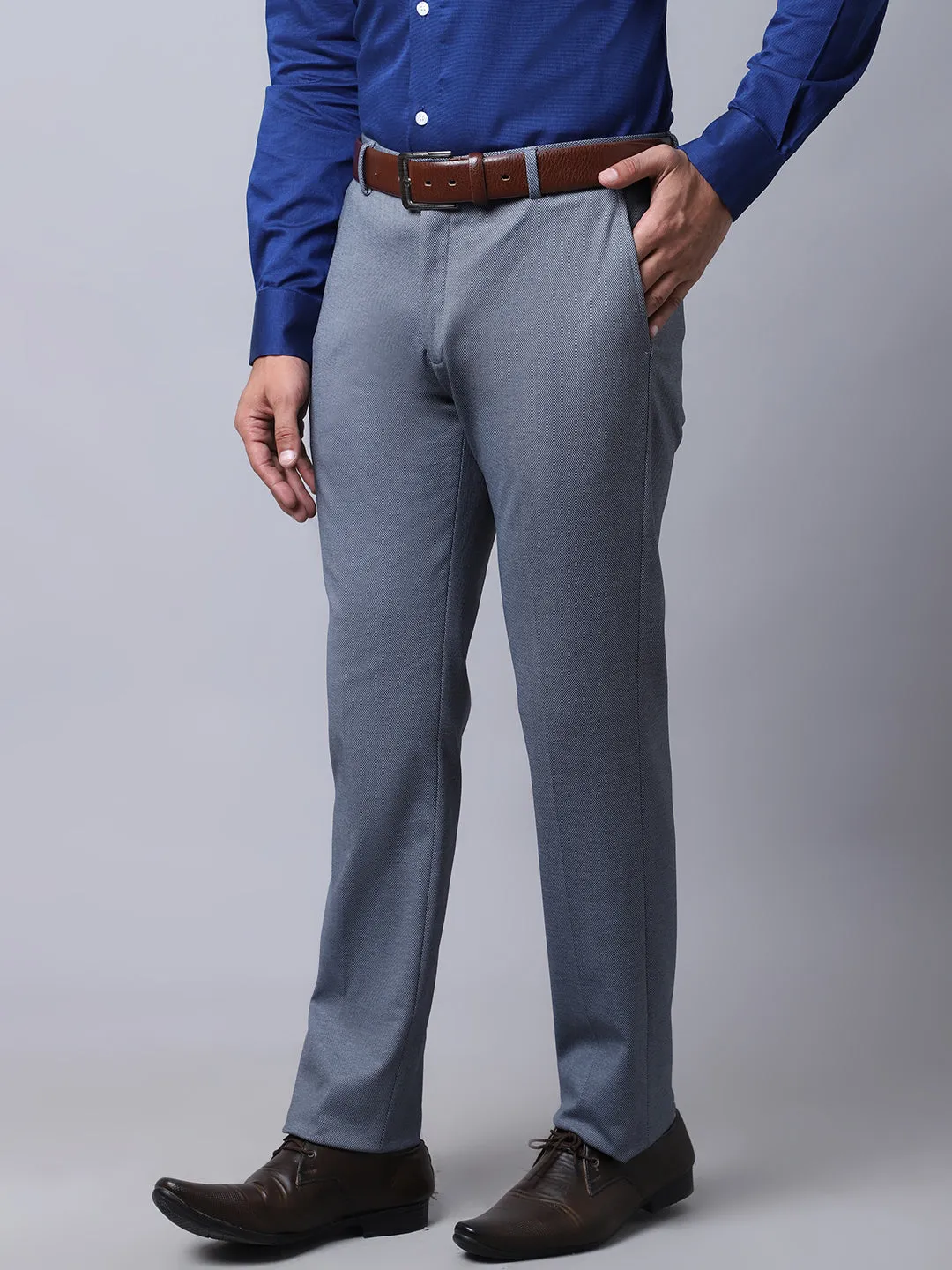 Men's Slim fit Flat front Light Grey  Trousers