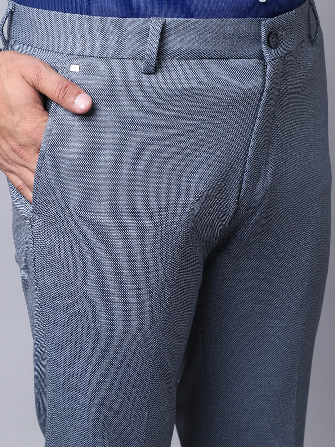 Men's Slim fit Flat front Light Grey  Trousers