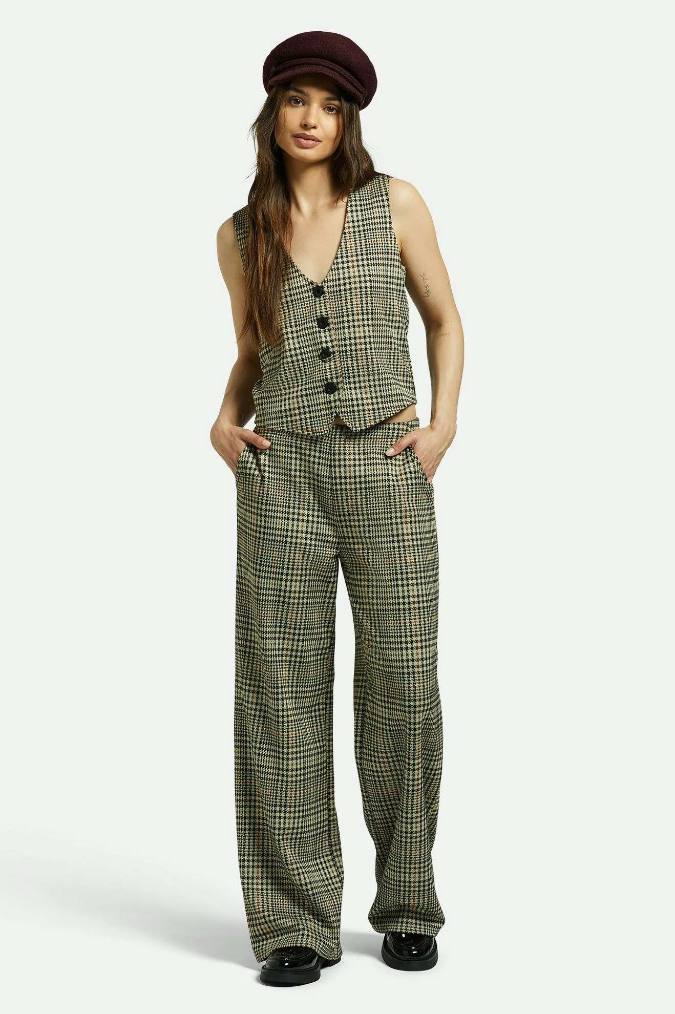 Menswear Plaid Leisure Trouser Pant - Winter White/Black Plaid