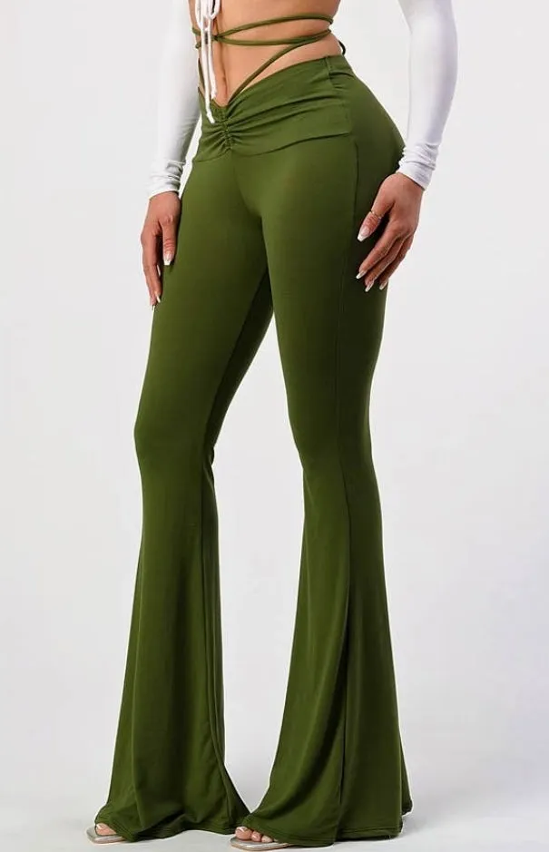 Mid rise flare pants with wrap around string