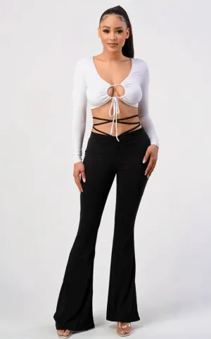 Mid rise flare pants with wrap around string