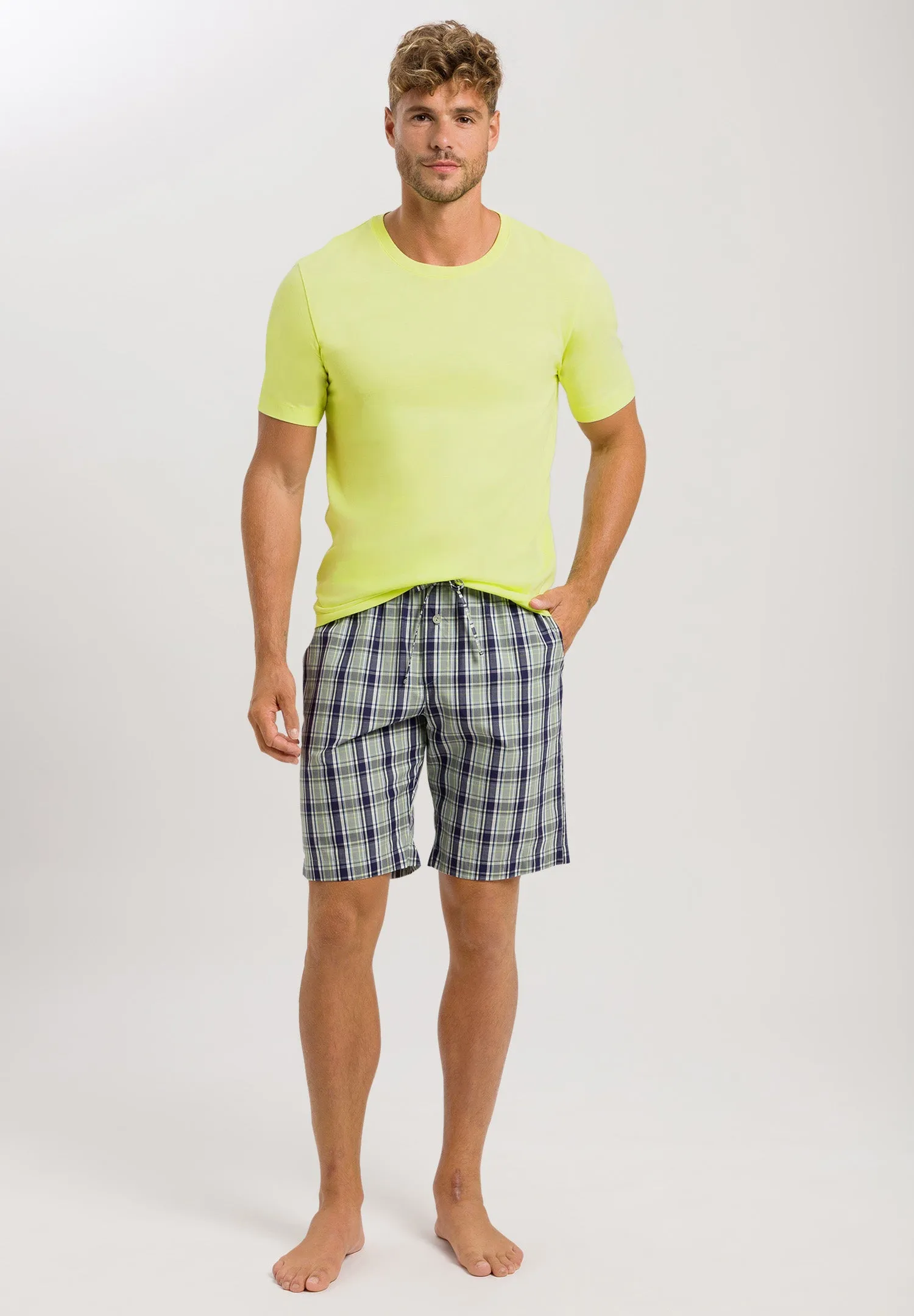 Night And Day Drawstring Cotton Shorts | Green Check 75117-2873