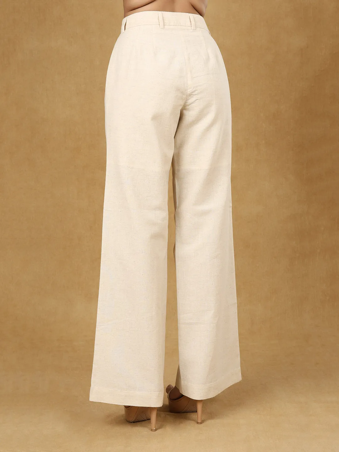 Off - White High Waist Linen Trousers