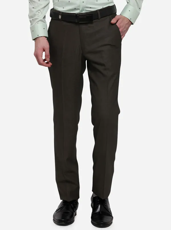 Olive Green Solid Slim Fit Formal Trouser | JB Studio