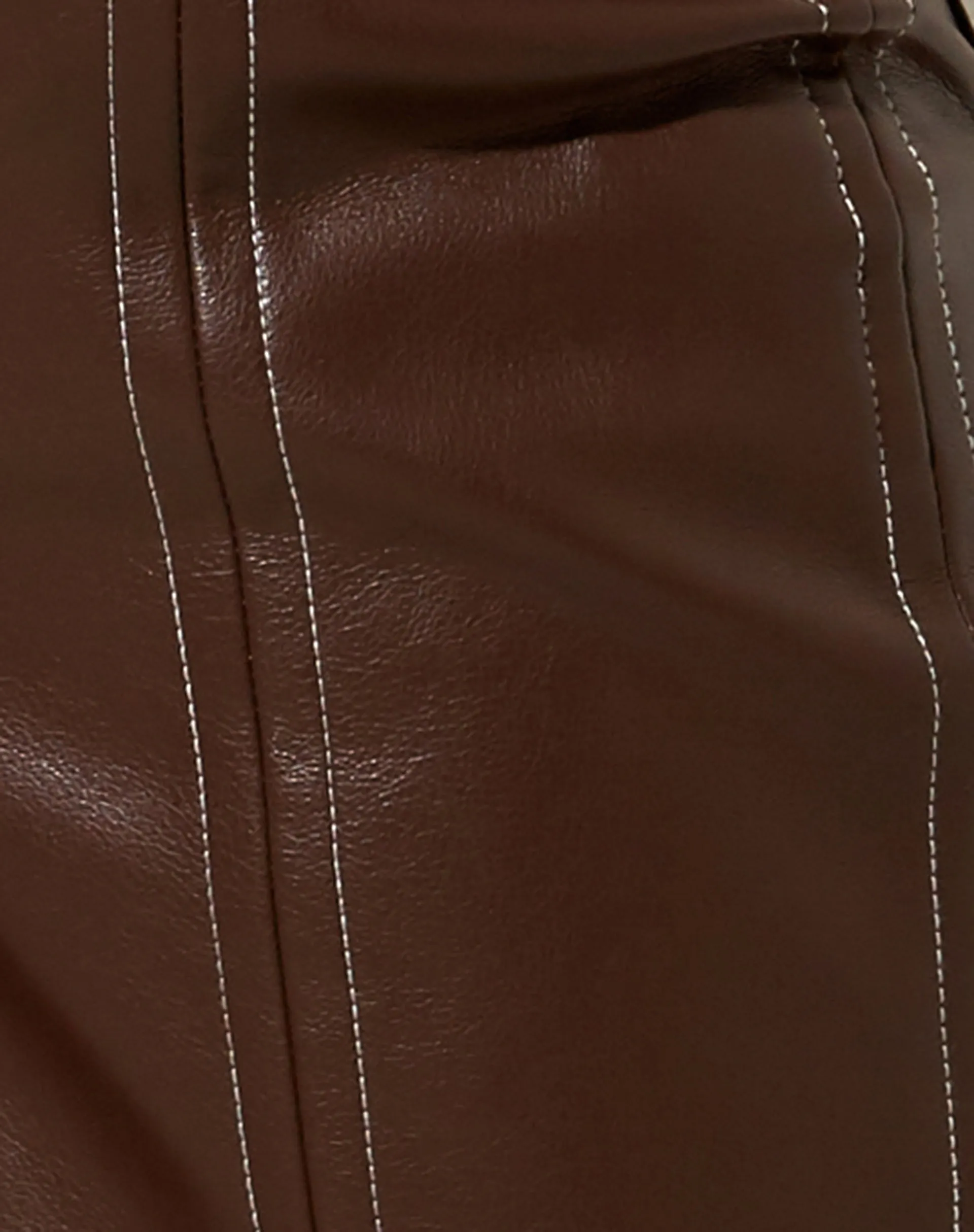 Parara Trouser in PU Bitter Chocolate with Ivory Stitching