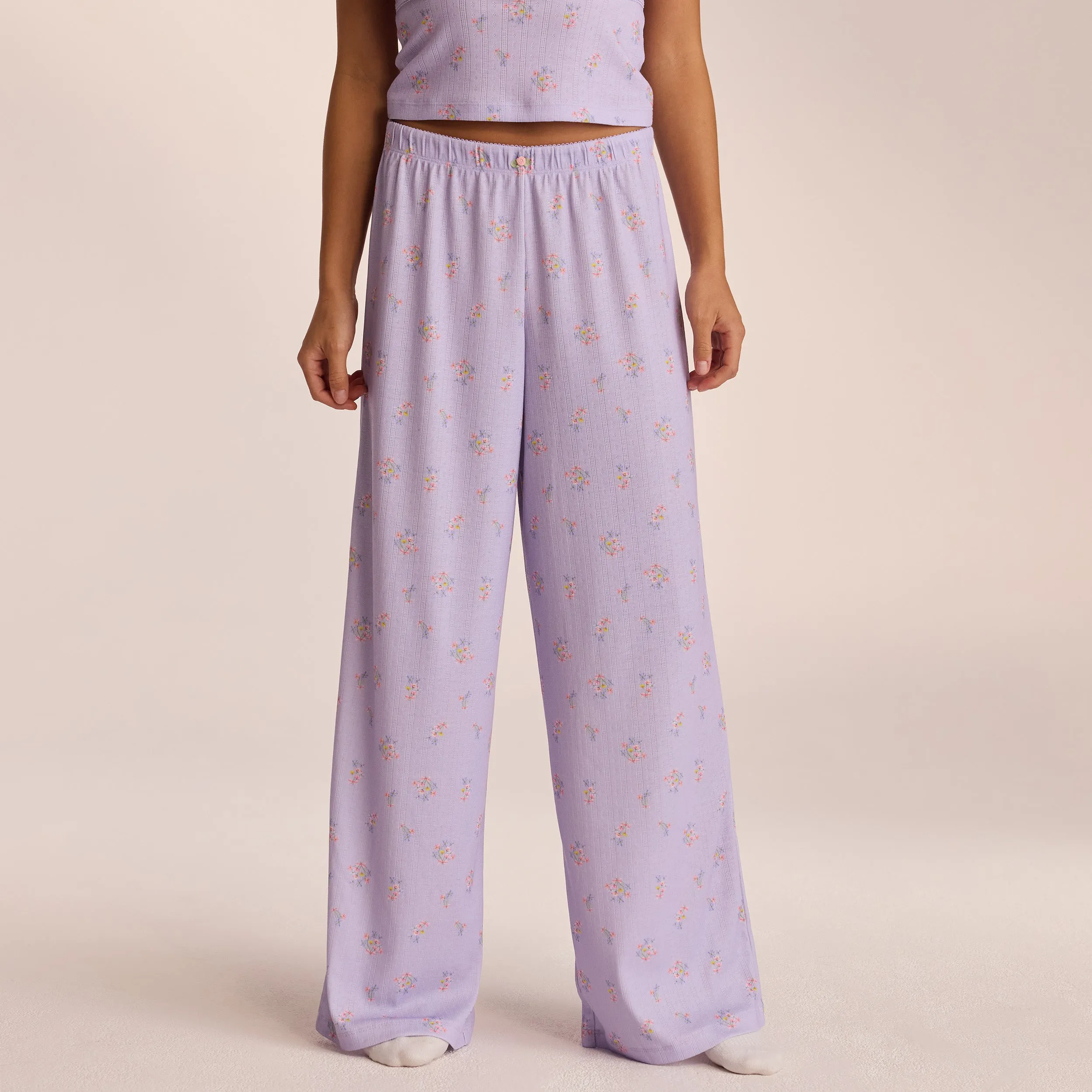 Pointelle Pyjama Bottoms - Lilac Floral