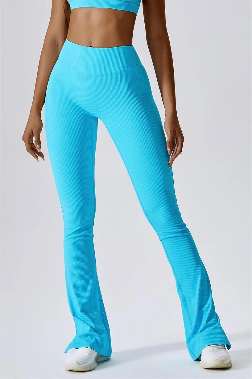 Ribbed High Waist Split Flare Leggings