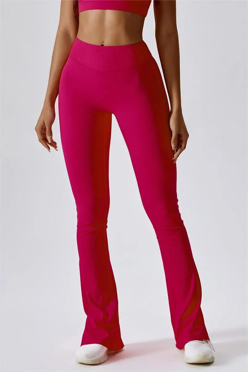 Ribbed High Waist Split Flare Leggings